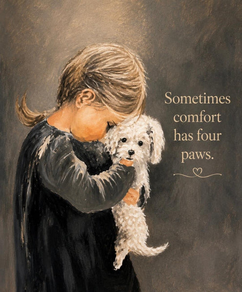 Framed Print 11" X 14" - Little Girl with Her Puppy -  (Healing Art)