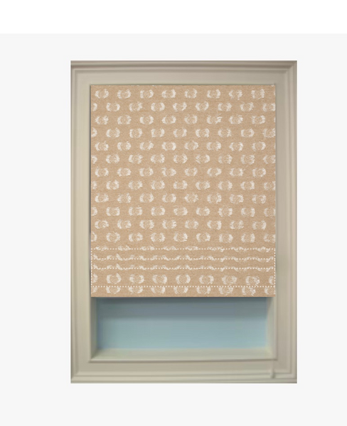 #40 INFO Neutral Linen Embroidered Roman Shade