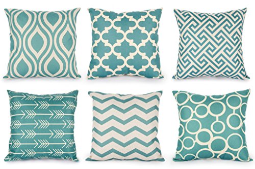 Top Finel Durable Cotton Linen Square Decorative Throw Pillows Cushion Covers Cases Pillowcases For Sofa 18 x18 inch Set of 6 -Series