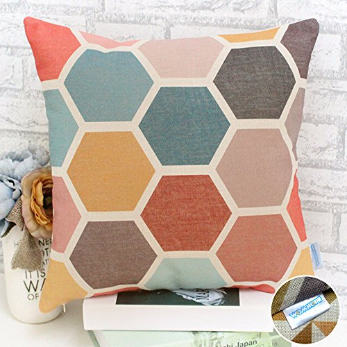WOMHOPE 4 Pack - 17 x 17 Inch Colorfull Stripe Vintage Style Cotton Linen Square Throw Pillow Case Decorative Cushion Cover Pillowcase Cushion Case for Sofa,Bed,Chair,Auto Seat (C (Set of 4))
