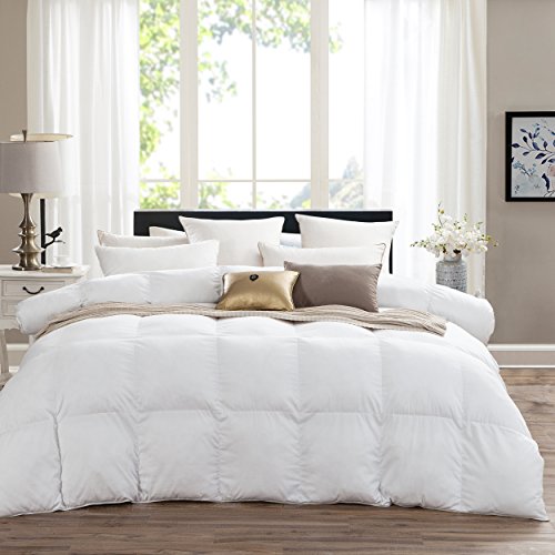 Egyptian Bedding LUXURIOUS King / California King (Cal King) HARD-TO-FIND 90 Oz Fill Weight Goose Down Alternative Comforter, 600 Thread Count 100% EGYPTIAN COTTON Cover, 750 Fill Power, Solid White Color