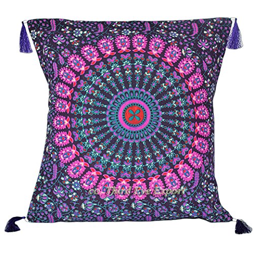 16X16" Indian Ethnic Mandala Peacock Bohemian Set of 5 Decorative Colorful Cotton Square For Sofa Set Home Decorative Boho Throw Pillow Case Cushion Cover