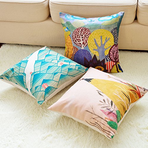 Sykting Throw Pillow Covers 18 x 18 Square Pillow Cases Set of 5 Printing Series Couch Pillow Cases Cotton Linen