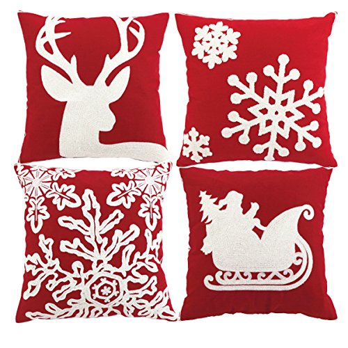 Sykting Embroidery Throw Pillow Case 18x18 Christmas Pillow Cover set of 4 Pillow Cases Home Car Decorative