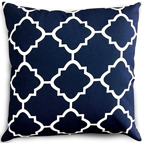 Decorative Square 18 x 18 Inch Throw Pillows Navy & White Moroccan Quatrefoil Lattice Cushion Pillow