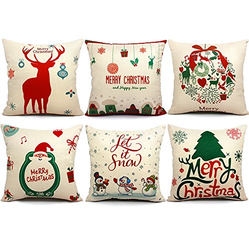 6 Packs Christmas Pillows Covers 18 X 18 Christmas Décor Santa Claus Pillow Covers Christmas Decorative Throw Pillow Case Sofa Home Décor