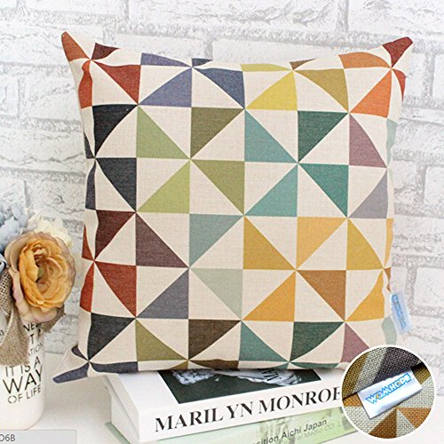 WOMHOPE 4 Pack - 17 x 17 Inch Colorfull Stripe Vintage Style Cotton Linen Square Throw Pillow Case Decorative Cushion Cover Pillowcase Cushion Case for Sofa,Bed,Chair,Auto Seat (C (Set of 4))