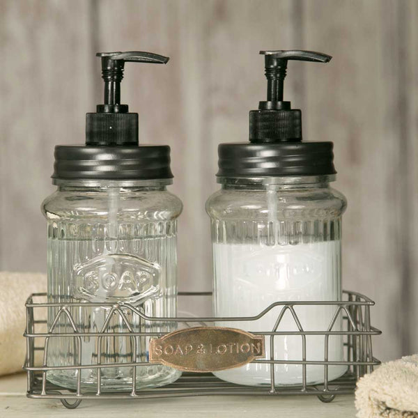Hoosier Soap & Lotion Caddy With Glass Dispenser