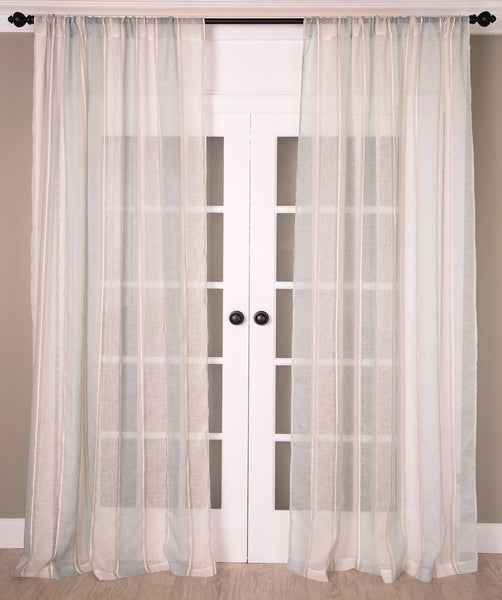 #P512 Torquoise Linen Stripe Curtain
