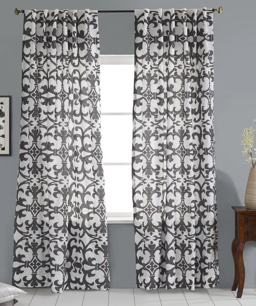 #P5526 Grey Print Embroidery Curtain (Use Discount Code) Pay 1/2 Down